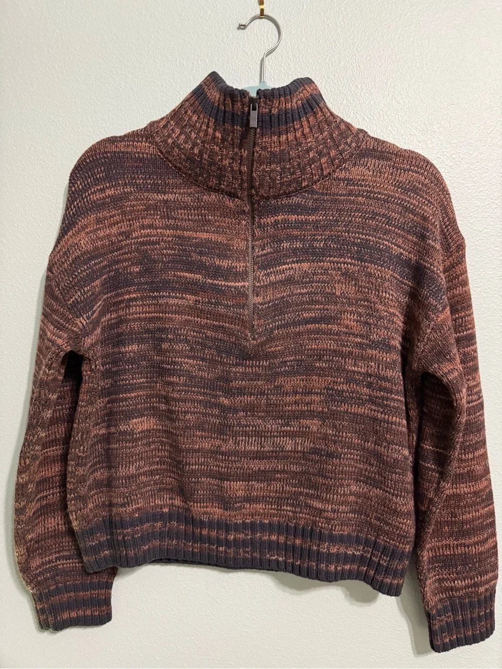 NWT John + Jenn Evereve Atlas Cropped Quarter Zip Sweater Marled Small